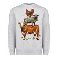 Heather Grey Christmas cow sheep and chicken Heavyweight Sweatshirt - LillyAllenDesigns