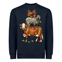 Navy Christmas cow sheep and chicken Heavyweight Sweatshirt - LillyAllenDesigns