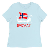 Baby Blue boat norwegian flag norway viking ship norway Ladies Tee - FloraArt