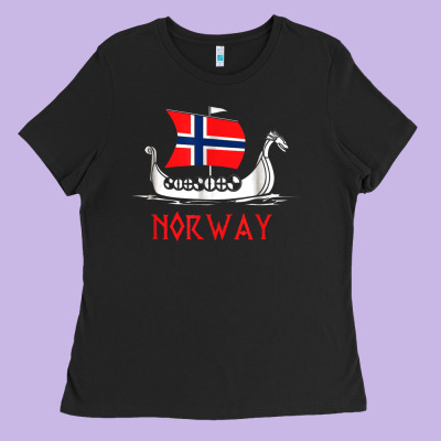 Boat Norwegian Flag Norway Viking Ship Norway Ladies Tee Designed By Floraart