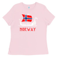Bubblegum Pink boat norwegian flag norway viking ship norway Ladies Tee - FloraArt