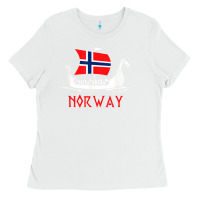 White boat norwegian flag norway viking ship norway Ladies Tee - FloraArt