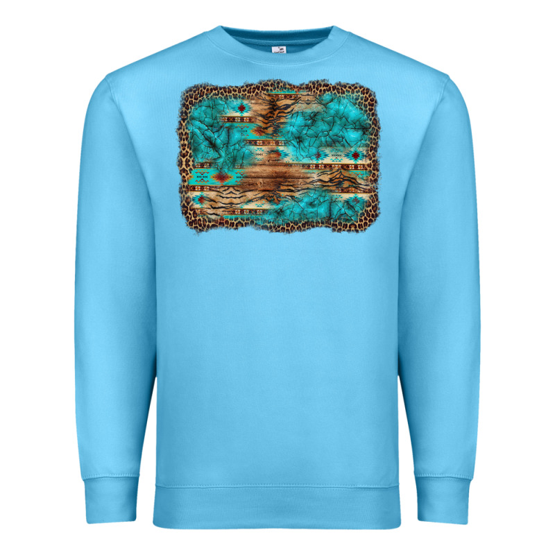 Western Turquoise Stone Aztec Tiger Pattern Background Premium Sweatshirt by Artiststas | Teevron