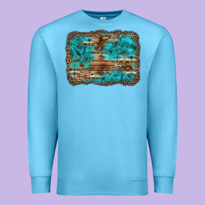 Western Turquoise Stone Aztec Tiger Pattern Background Premium Sweatshirt Designed By Artiststas