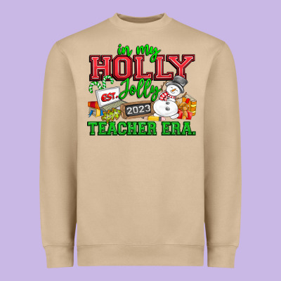 In My Holly Jolly Teacher Era Heavyweight Sweatshirt Designed By Cowhidedigitalart