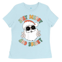 Baby Blue funny groovy stay merry and bright christmas santa claus t shirt Ladies Tee - ArtMosaic