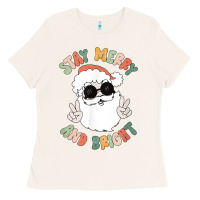 Bone funny groovy stay merry and bright christmas santa claus t shirt Ladies Tee - ArtMosaic