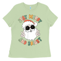 Matcha funny groovy stay merry and bright christmas santa claus t shirt Ladies Tee - ArtMosaic