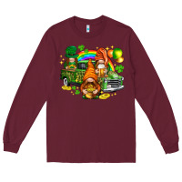 Burgundy St. Patrick's Day gnomies with leopard tumbler Long Sleeve Tee - HowdyJamesFarm
