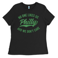 Black philly no one likes us and we don't care green text tank top Ladies Tee - ArtMosaic