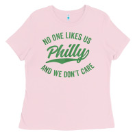 Bubblegum Pink philly no one likes us and we don't care green text tank top Ladies Tee - ArtMosaic