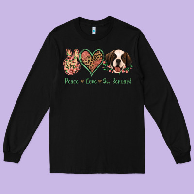 Peace Love St. Bernard Long Sleeve Tee Designed By Jasminsmagicworld