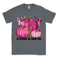 Charcoal Heather In October We Wear Pink with Pumpkin Classic Tee - texasbilliewilder