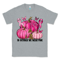 Heather Grey In October We Wear Pink with Pumpkin Classic Tee - texasbilliewilder