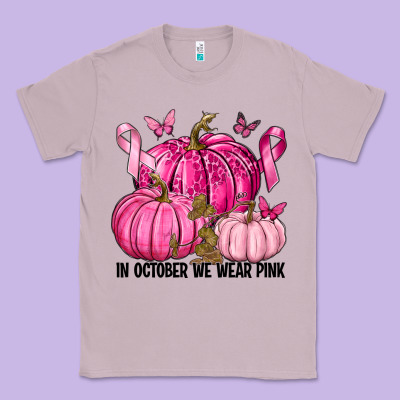 In October We Wear Pink With Pumpkin Classic Tee Designed By Texasbilliewilder