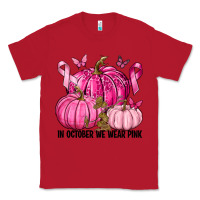 Red In October We Wear Pink with Pumpkin Classic Tee - texasbilliewilder