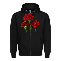 Black Scarlet Red Carnation Illustrations Zipper Hoodie - LillyAllenDesigns