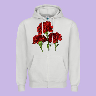 Scarlet Red Carnation Illustrations Zipper Hoodie Designed By Lillyallendesigns