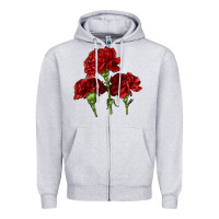 Heather Grey Scarlet Red Carnation Illustrations Zipper Hoodie - LillyAllenDesigns