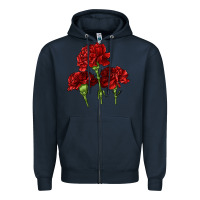 Navy Scarlet Red Carnation Illustrations Zipper Hoodie - LillyAllenDesigns