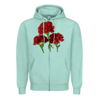 Seafoam Scarlet Red Carnation Illustrations Zipper Hoodie - LillyAllenDesigns