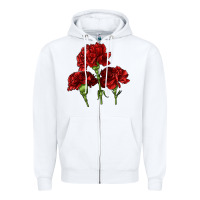 White Scarlet Red Carnation Illustrations Zipper Hoodie - LillyAllenDesigns