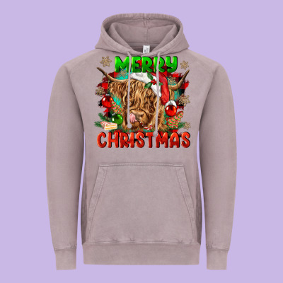 Merry Christmas Cow Vintage Hoodie Designed By Cowgirlartshop