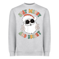 Heather Grey funny groovy stay merry and bright christmas santa claus t shirt Heavyweight Sweatshirt - ArtMosaic