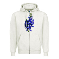 Oatmeal Heather Bluebonnet Flower Illustrations Zipper Hoodie - LillyAllenDesigns