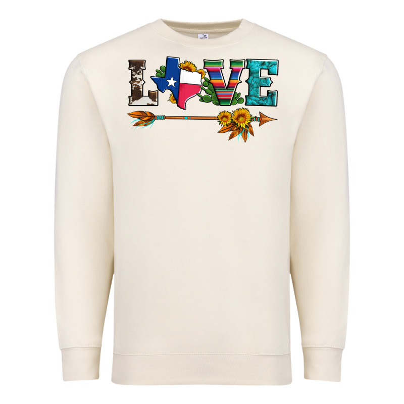 Love Texas Serape Cowhide Cactus And Sunflowers Premium Sweatshirt by Artiststas | Teevron