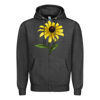 Charcoal Heather Black Eyed Susan Flower Illustrations Zipper Hoodie - LillyAllenDesigns