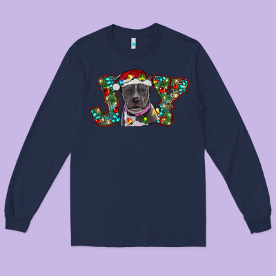 Christmas Joy Pitbull Long Sleeve Tee Designed By Ranaportraitstore