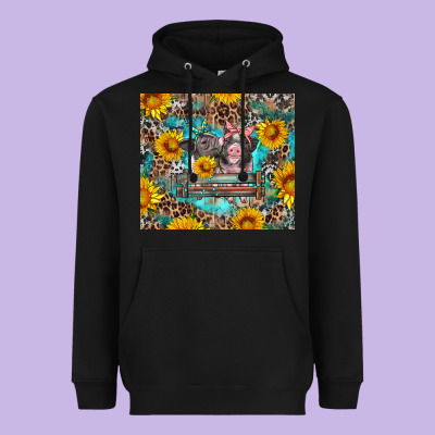 Baby Pigs With Leopard Cowhide And Sunflowers Heavyweight Hoodie Designed By Artiststas
