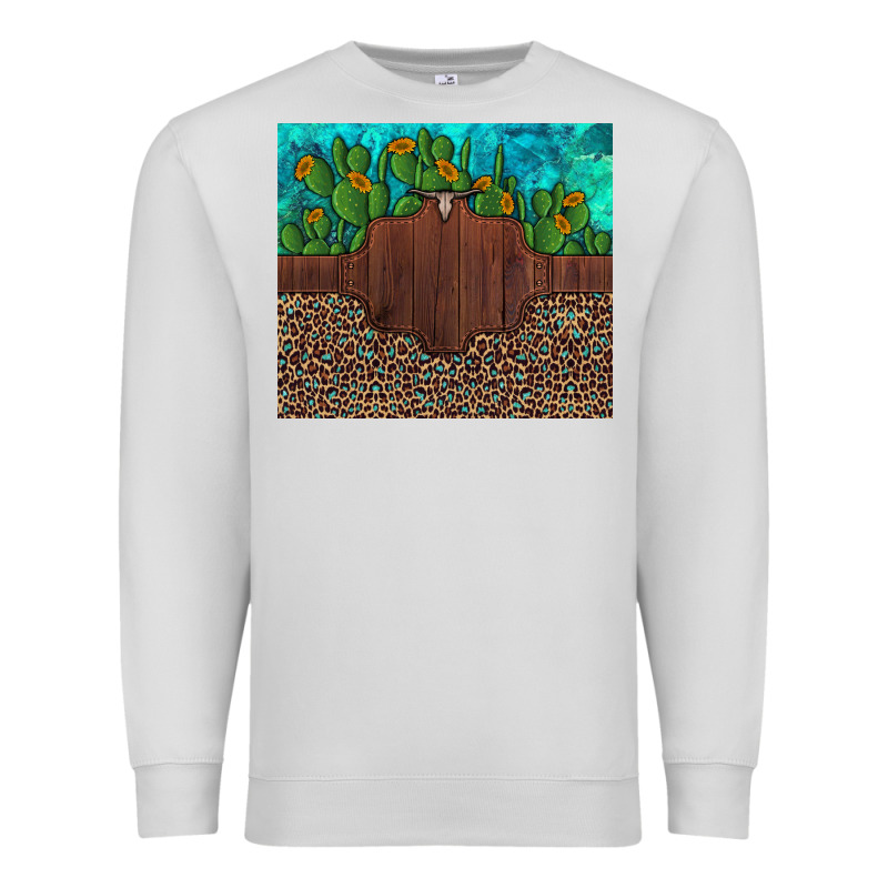 Custom Cactus And Sunflowers Leopard Turquoise Premium Sweatshirt by Artiststas | Teevron