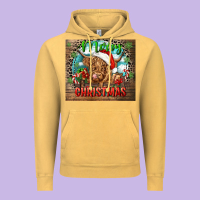 Merry Christmas Heifer Cow Vintage Hoodie Designed By Cowgirlartshop