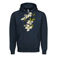 Navy American Dogwood Flower Illustrations Zipper Hoodie - LillyAllenDesigns