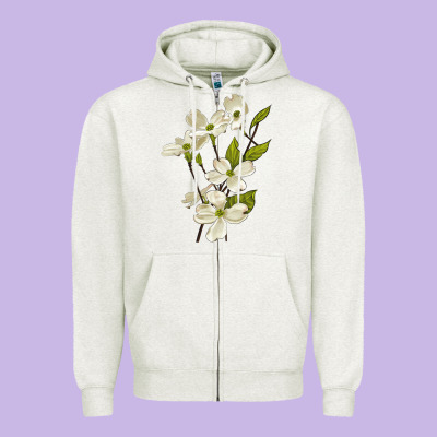 American Dogwood Flower Illustrations Zipper Hoodie Designed By Lillyallendesigns