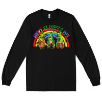 Black Happy St. Patrick's Day rainbow gnomes Long Sleeve Tee - CowGirlArtShop