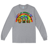 Heather Grey Happy St. Patrick's Day rainbow gnomes Long Sleeve Tee - CowGirlArtShop