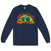 Navy Happy St. Patrick's Day rainbow gnomes Long Sleeve Tee - CowGirlArtShop