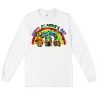 White Happy St. Patrick's Day rainbow gnomes Long Sleeve Tee - CowGirlArtShop