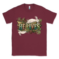 Burgundy He lives Easter Classic Tee - NancyCooperArtShop
