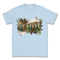 Dusty Blue He lives Easter Classic Tee - NancyCooperArtShop