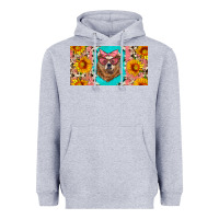 Heather Grey mama bear with sunflowers and glasses license plate Heavyweight Hoodie - Artiststas