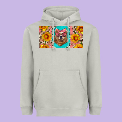 Mama Bear With Sunflowers And Glasses License Plate Heavyweight Hoodie Designed By Artiststas