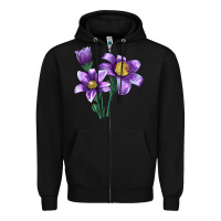 Black Pasque Flower Illustrations Zipper Hoodie - LillyAllenDesigns