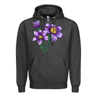 Charcoal Heather Pasque Flower Illustrations Zipper Hoodie - LillyAllenDesigns