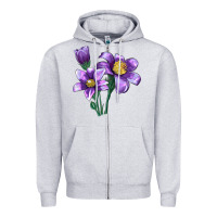 Heather Grey Pasque Flower Illustrations Zipper Hoodie - LillyAllenDesigns