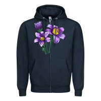 Navy Pasque Flower Illustrations Zipper Hoodie - LillyAllenDesigns