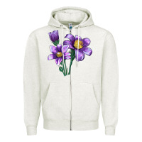 Oatmeal Heather Pasque Flower Illustrations Zipper Hoodie - LillyAllenDesigns